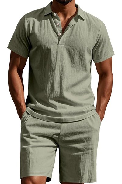 GENERAL SEAUR Mens Casual Short Sets 2 Piece Summer Linen Beach Outfits Short...