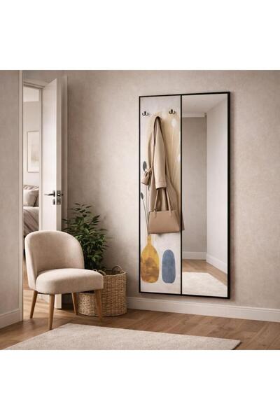 NO BRAND لوحة جدارية مع مرآة وعلاقات بتصميم أوراق أنيقة | موفن هوم | MOVEN HOME
