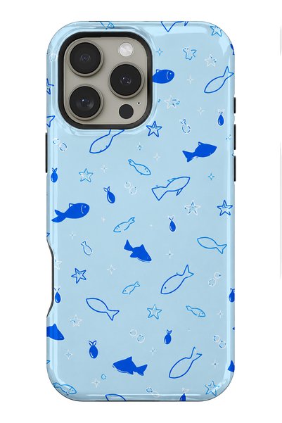 EDELFU متوافق مع iPhone 15 PRO - تصميم Blue Fishes، غطاء مزدوج الطبقات، غلاف ...