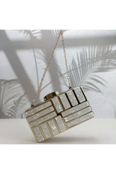 shika Luxury Acrylic Geometric Design Clutch White Women's Handbag, Evening D...