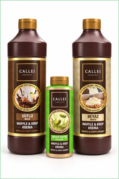 Callei Chocolate Sütlü Waffle Sosu 1 kg + Beyaz Sos 1 kg + Antep Fıstıklı Sos...