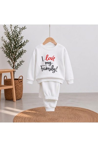 playwear Team Sweatshirt I Love My Family V1Printed Girls' Boys' Crew Neck
