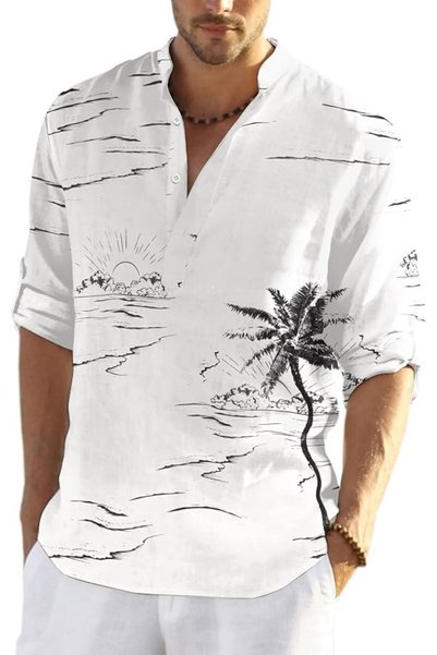 COOFANDY Men's Cotton Linen Henley Shirt Short Sleeve Hippie Casual Beach T-S...