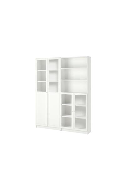 IKEA Beyaz Cam ve Panel Kapaklı Kitaplık 160x30x202 cm