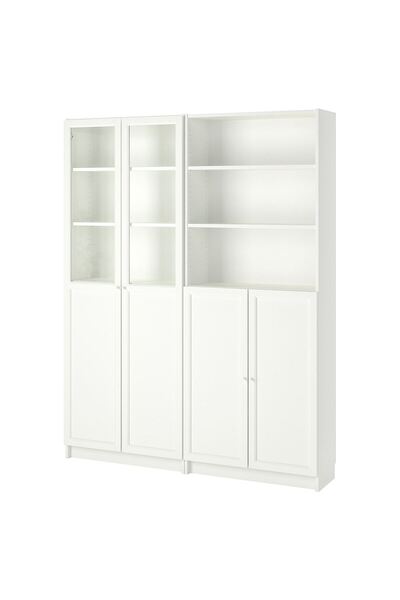 IKEA Beyaz Cam ve Panel Kapaklı Kitaplık 160x30x202 cm