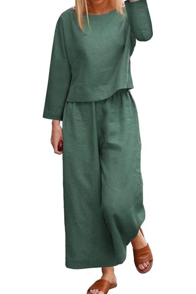 Housedec House Suit Women Cotton Linen Elegant Clothing Set Women Two-piece S...