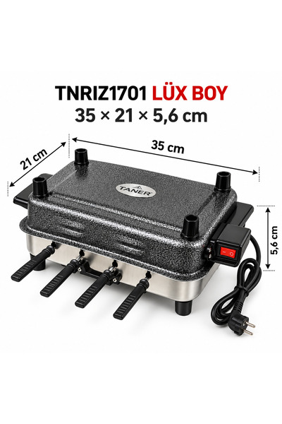 TANER TNRIZ1701 Lüks Boy Elektrikli Izgara Mangal – Tüplü Rezistanslı Dumansı...