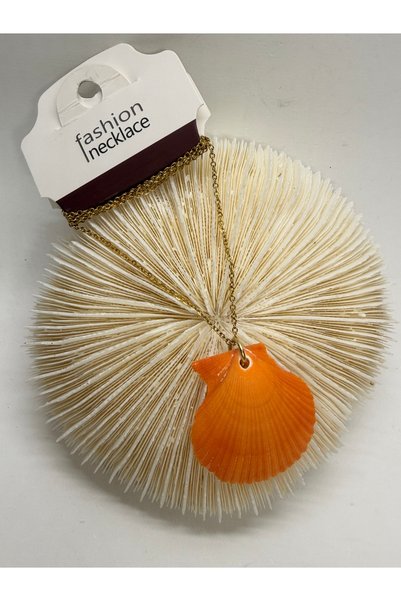 gemsartdeco Orange Pectim Shell Agate Natural Stone Necklace