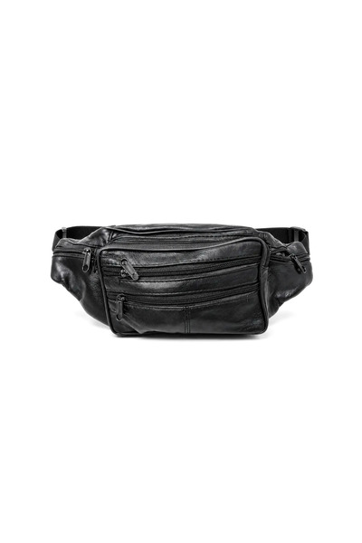 Magrot Borsetă de talie din piele neagră pentru bărbați, 37 x 14 cm, cu multi...