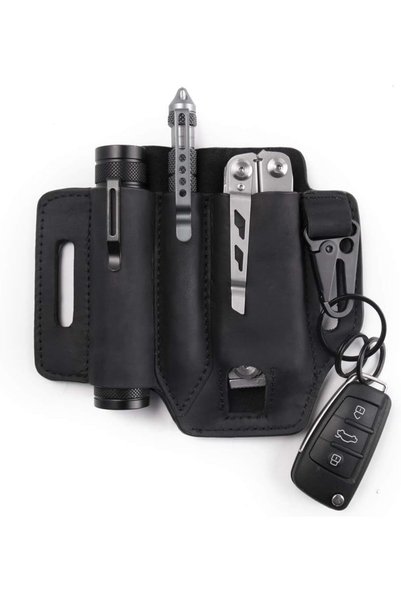 X SPRING Pocket Organizer, Leather EDC Pocket Organizer with Flashlight Sheat...