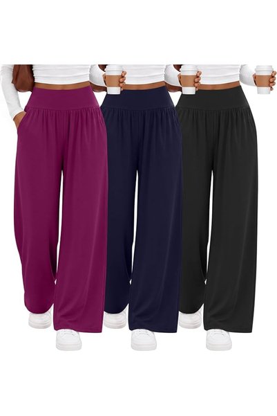 NEER 3 Pack Women's Wide Leg Yoga Pants, Comfy Lounge Pants with Pockets Ladi...