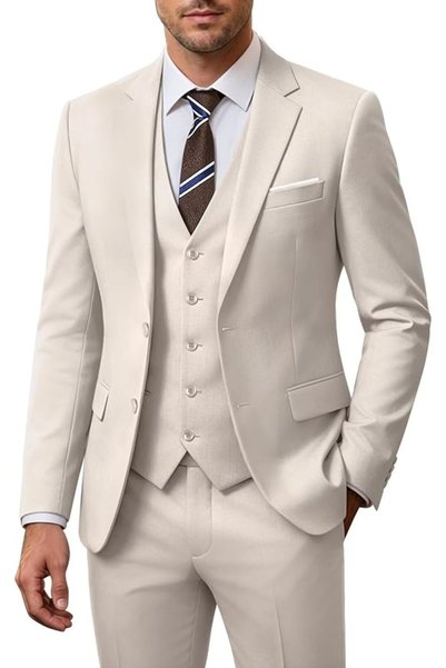 GENERAL Men's 3 Piece Slim Fit Suit Set, Two Button Blazer Solid Jacket Vest ...