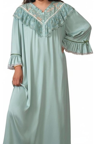Beauenty Women's Plus Size Loose-Fit Long Nightgown With Floral Embroidered R...