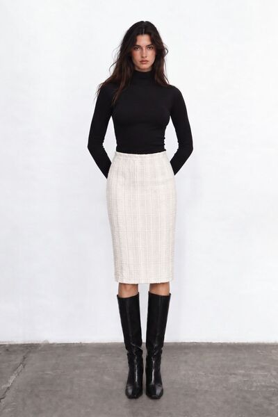 Babushka White Tweed Pencil Skirt
