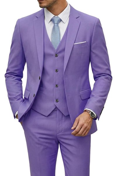YND Men's 3 Piece Suit Set with Tie, 2 Button Slim Fit Solid Blazer Jacket Ve...
