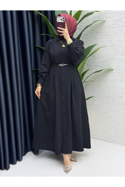 BETES Women's Modest Black First-Class double crepe fabric dress