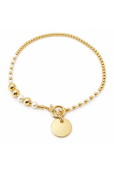 Mia Milano Pearl Detail Round Disc Pendant Gold-Plated Women's Necklace