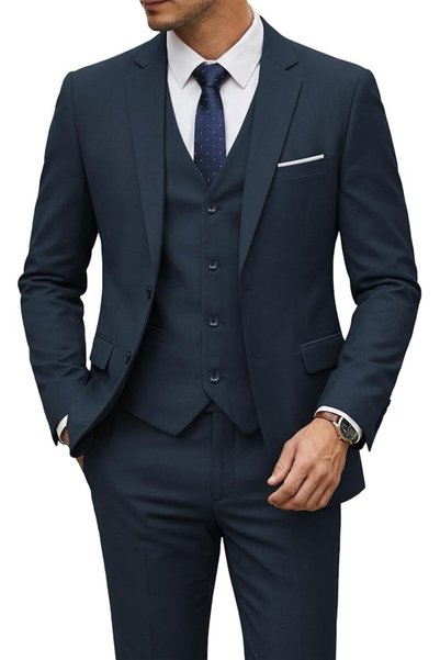 YND Men's 3 Piece Suit Set with Tie, 2 Button Slim Fit Solid Blazer Jacket Ve...