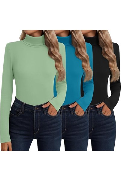 NEER 3 Pack Womens Cotton Turtleneck Long Sleeve Thermal Tops