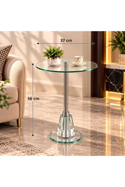 Generic طاولة خدمة زجاجية دائرية بتصميم عصري مع لمسة كرستالية