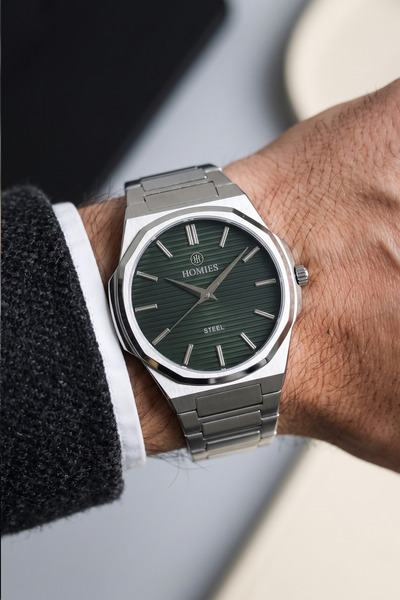 Homies Green Dial All-Steel Case Band 5 Atm Water Resistant Men's Wristwatch ...