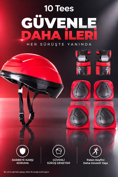 10 Tees Paten Kaskı Ve Koruyucu Set, Dizlik Ve Dirseklik İle Sürüşte Darbeler...
