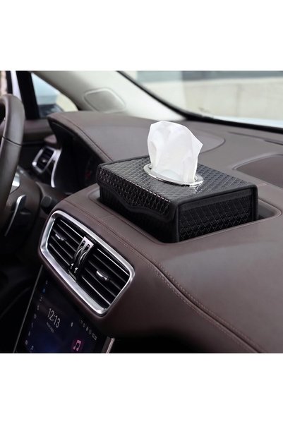 Lawazim Car Tissue Box - Knitted Pattern, Rectangular Plastic Tissue Box Hold...