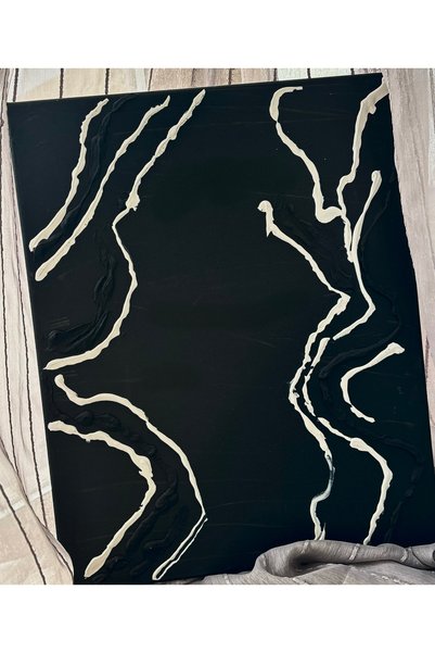 Dabris Decor Tablou abstact handmade, negru cu alb, pictură decorativă modern...