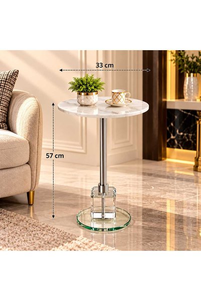 Generic Marble Top Service Table with Crystal Base