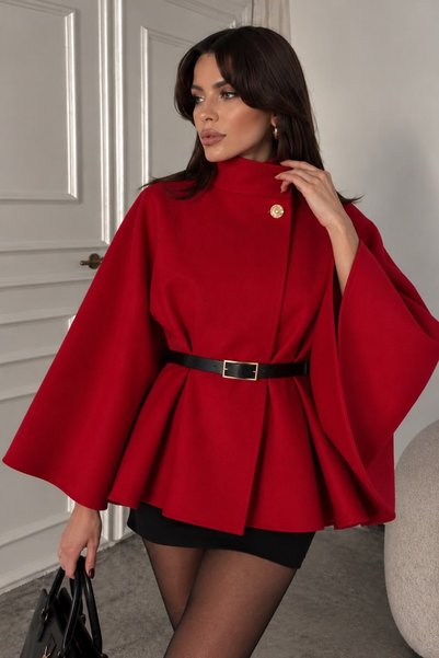 Mivelya معطف نسائي كبير الحجم بياقة عالية وحزام وأزرار مفصلة