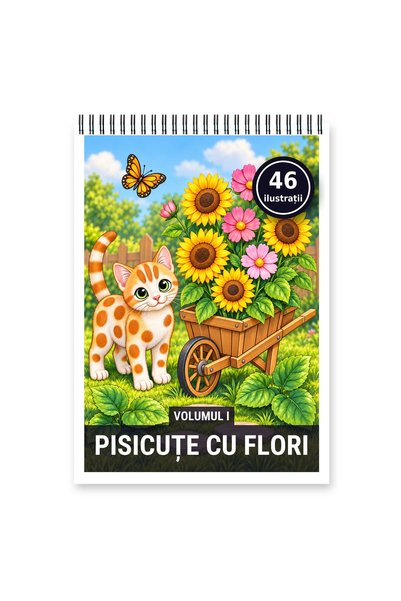 Legendary Gifts Carte de colorat, 46 de ilustrații Pisicute cu flori - Volumu...