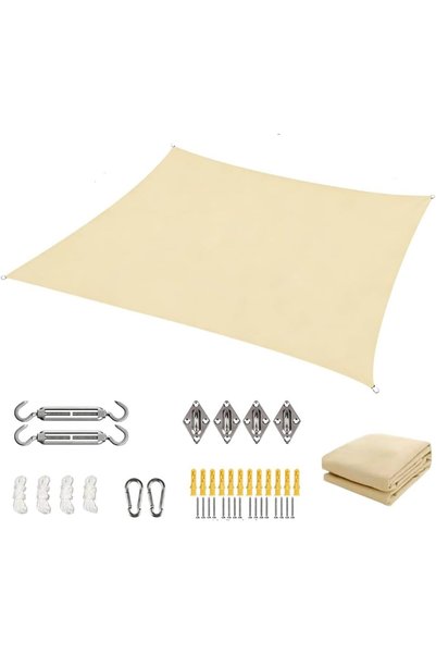 GENERAL 4x6M Beige Sun Shade Sail, Heavy-Duty Kit, UV Block Canopy Garden Patio