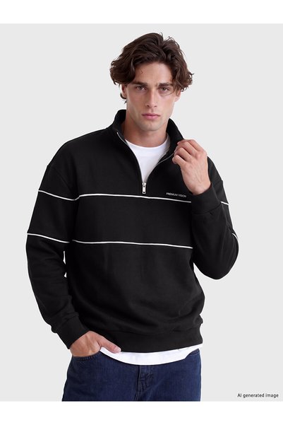 LC Waikiki Ozmarka New Season Black High Collar Men's Thick Sweatshirt