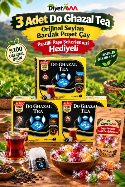 Do Ghazal Tea Orijinal Sri Lanka Seylan Çayı 3*100 Bardak Süzen Poşet Çay Pre...