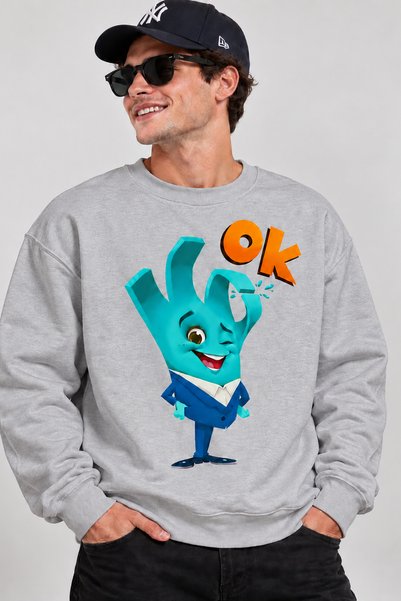 ArtYus Cute Hand Character Printed Unisex Oversize Sweatshirt – Crew Neck Cas...