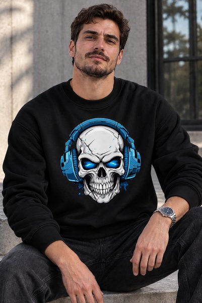 ArtYus Hanorac oversize unisex cu imprimeu craniu și căști – Hanorac lejer ca...