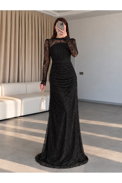 Balbe Fashion Lavinia Dantel Kollu Elbise- Siyah