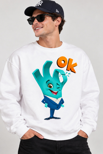 ArtYus Cute Hand Character Printed Unisex Oversize Sweatshirt – Crew Neck Cas...
