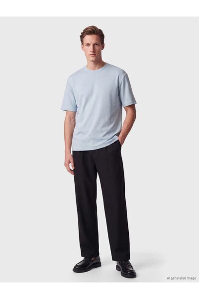 LC Waikiki تي شيرت LCW Vision Blue Interlock ذو الأكمام القصيرة للرجال ذو تصم...