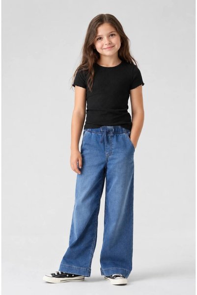 Karaniko Kids Girl's Waist-Tie Spanish-Cut Blue Denim Trousers