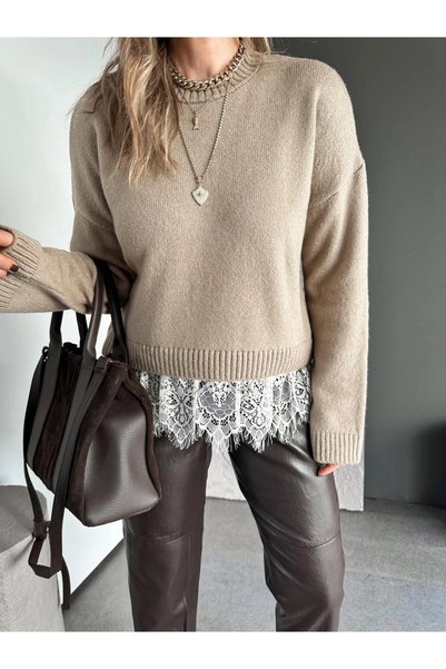 manana fashion Πλεκτό πουλόβερ με δαντέλα
