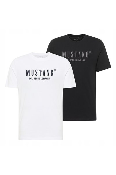 Mustang Set 2 tricouri bărbați, Style Alex, 100% bumbac regular fit, alb/negru