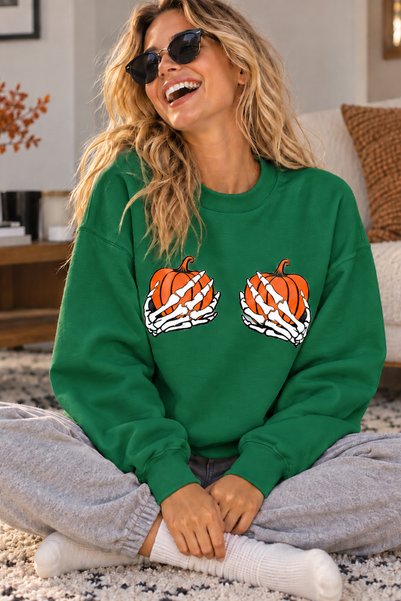 ArtYus Skeleton Hand and Pumpkin Printed Unisex Oversize Sweatshirt – Crew Ne...