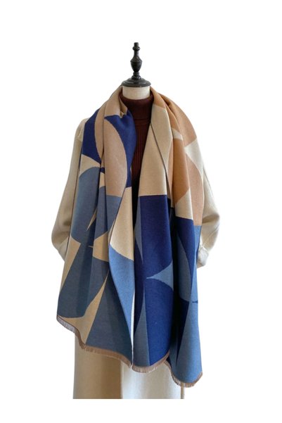The Casius. Esarfa pentru dama din materiale premium, model geometric, albast...