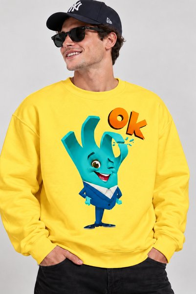 ArtYus Hanorac oversize unisex cu imprimeu cu personaj drăguț care face OK – ...