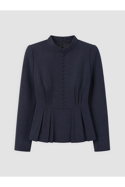 LC Waikiki Lcw Modest Navy Blue Pleated Poplin Women's Shirt Tunic with Nevav...