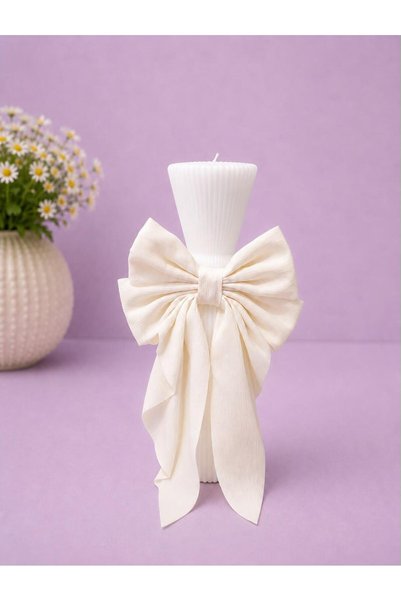 Generic Brand Lumânări clepsidră alb H27 cm-D6cm cu fundă ivory