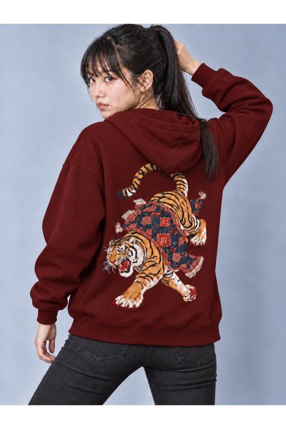 VEK سترة هودي كبيرة الحجم للجنسين من KILIM TIGER TIGER مطبوعة من الخلف