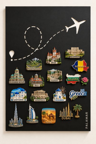 Palamar Turhan 50x70 cm Siyah Uçak Rota Tasarımlı Metal Magnet Biriktirme Panosu (Mıktanıs Hediyeli), Not ve Fotoğraf Biriktirme Panosu