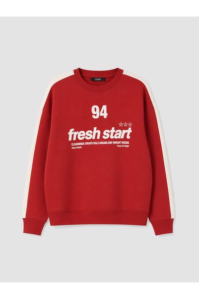 LC Waikiki Peak New Season Red Printed Oversized Women's Thick Sweatshirt.